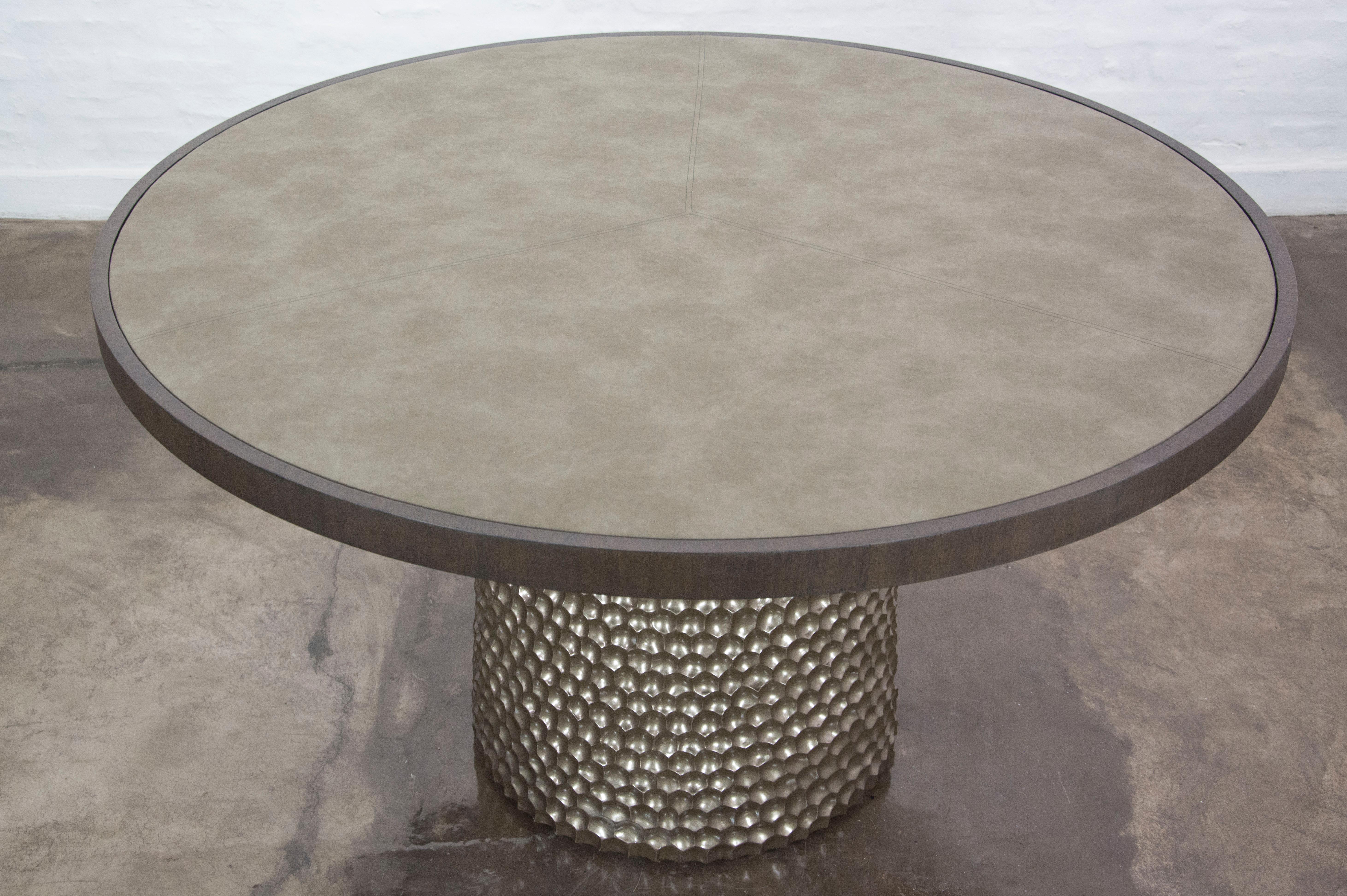 Modern Sculptural Round Carved Wood and Fabric Game Table from Costantini Design, Giada For Sale