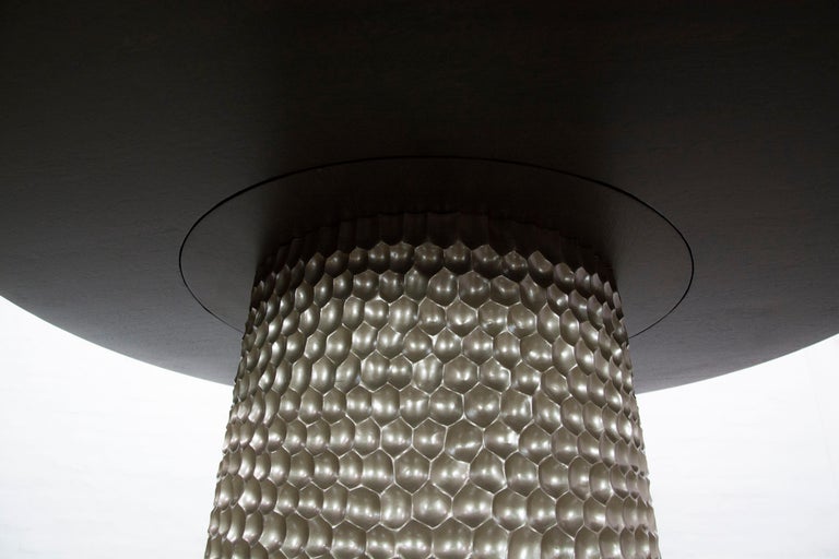 Sculptural Round Carved Wood and Fabric Game Table from Costantini