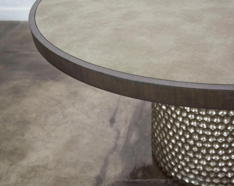 Sculptural Round Carved Wood and Fabric Game Table from Costantini