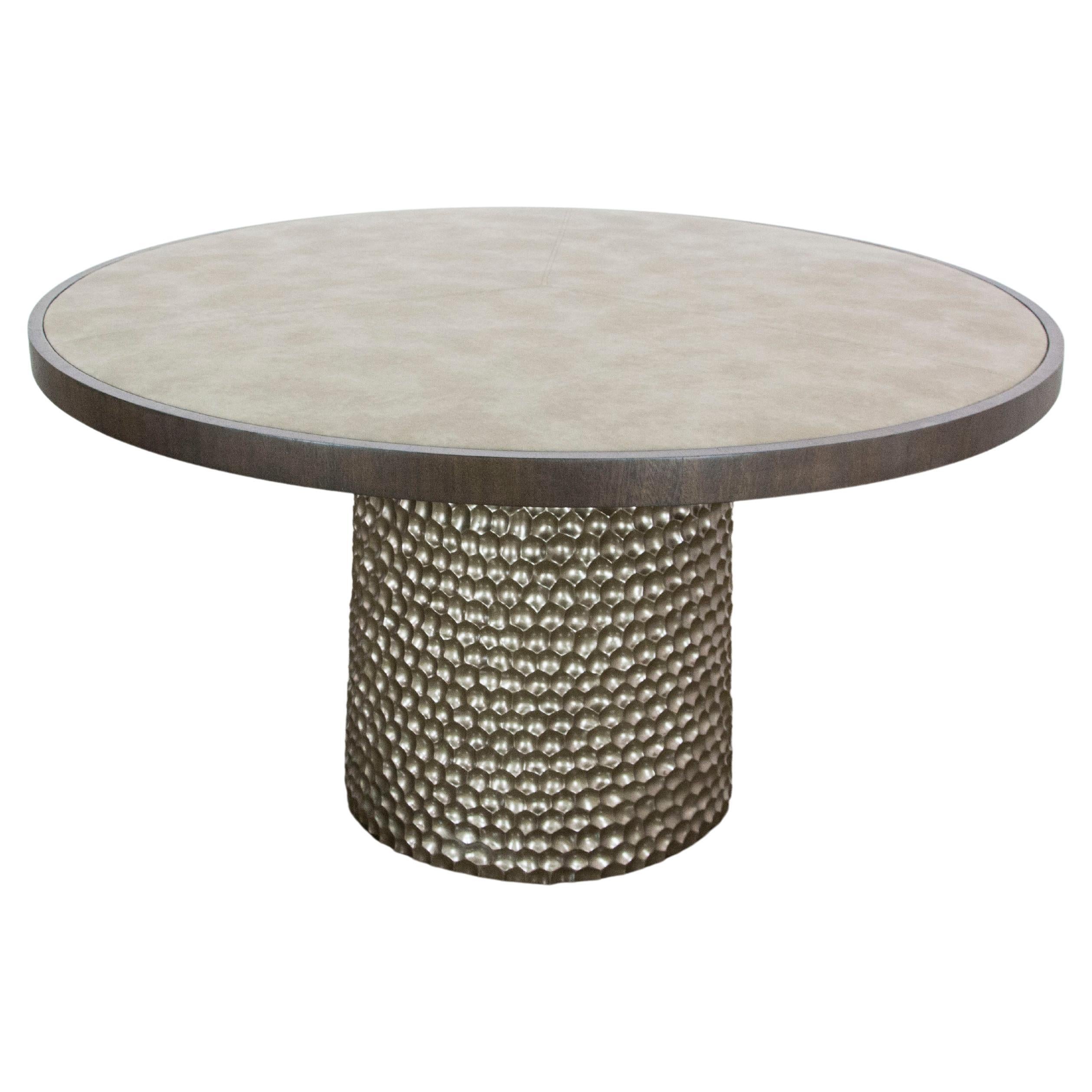 Sculptural Round Carved Wood and Fabric Game Table from Costantini Design, Giada For Sale