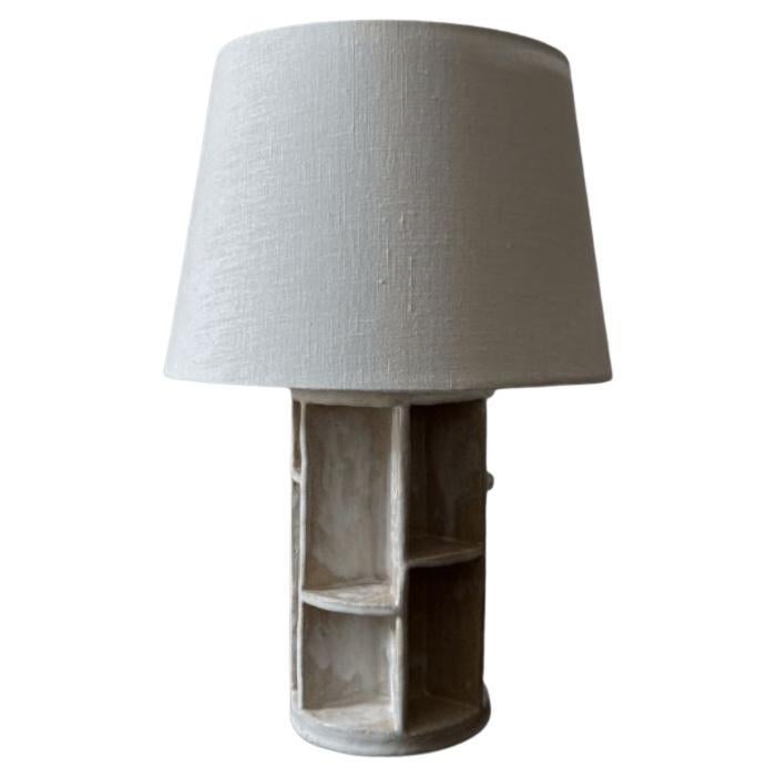 Sculptural Round Ceramic Table Lamp, Creme