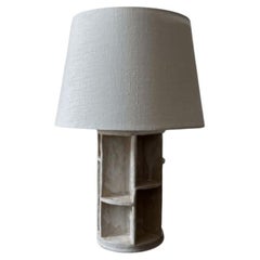 Sculptural Round Ceramic Table Lamp, Creme