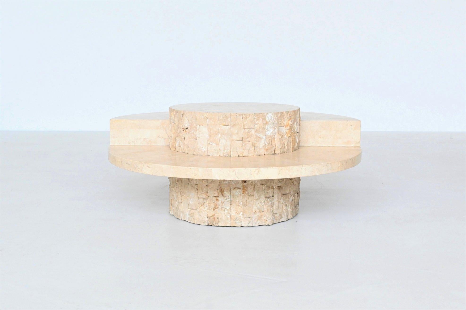 Mid-Century Modern Sculptural Round Coffee Table Mactan Stone, Belgium, 1970