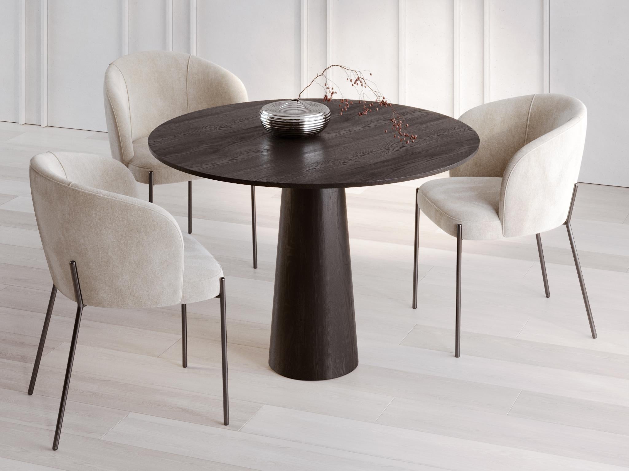 Scandinavian Modern Sculptural Round Dining Table in Solid Oak in Black Finish + 3D Model For Sale