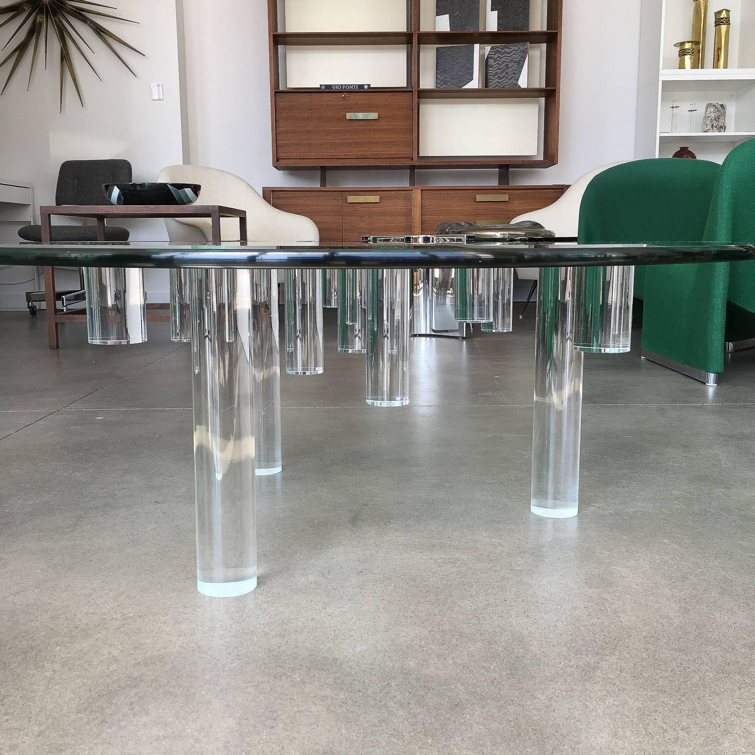 Beveled Sculptural Round Lucite Coffee Table