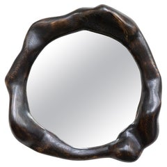 Sculptural Round Mirror with Charred White Oak Wood Frame by Alexander Knysch