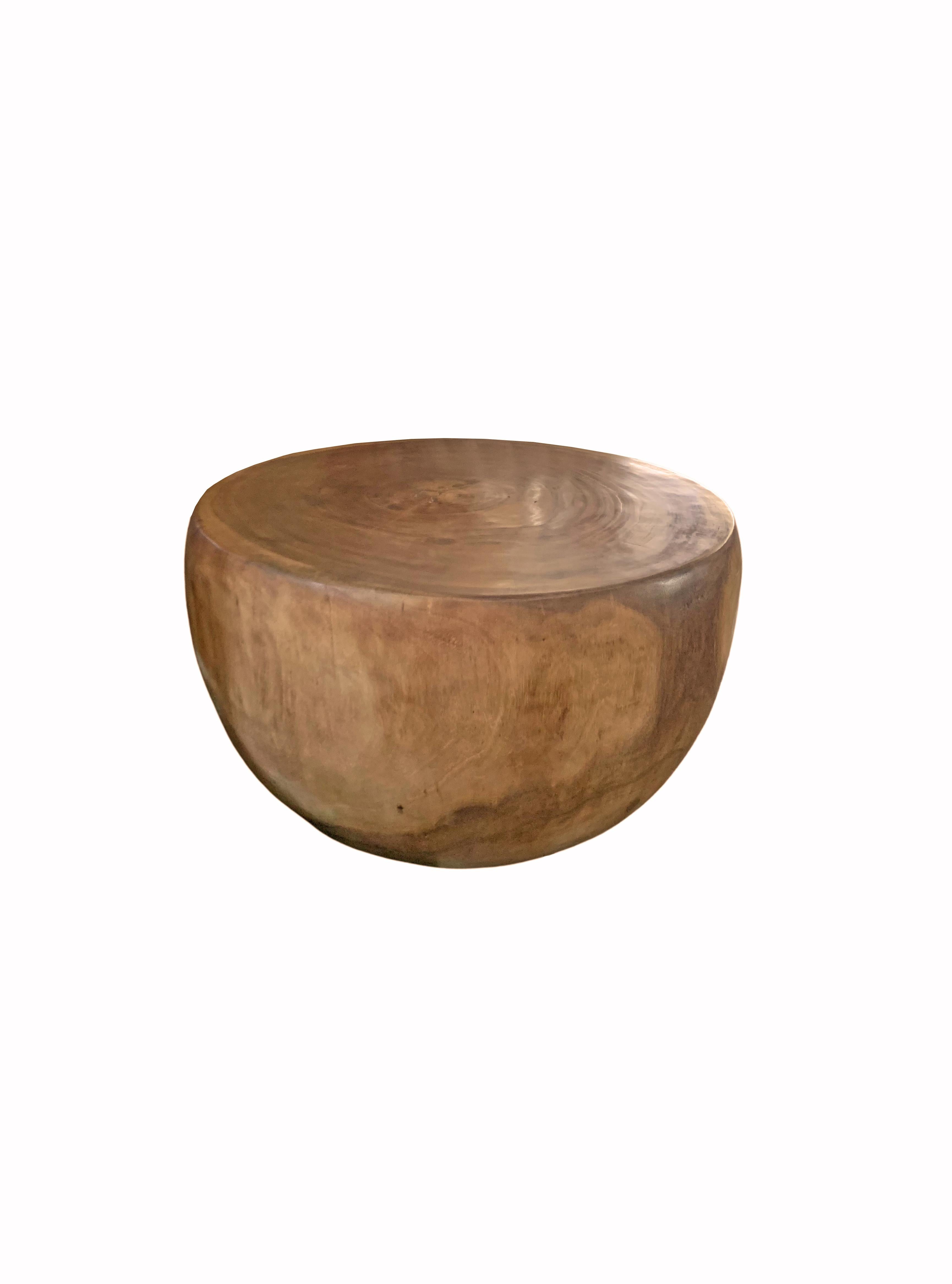 Organic Modern Sculptural Round Side Table Crafted from Solid Mango Wood For Sale