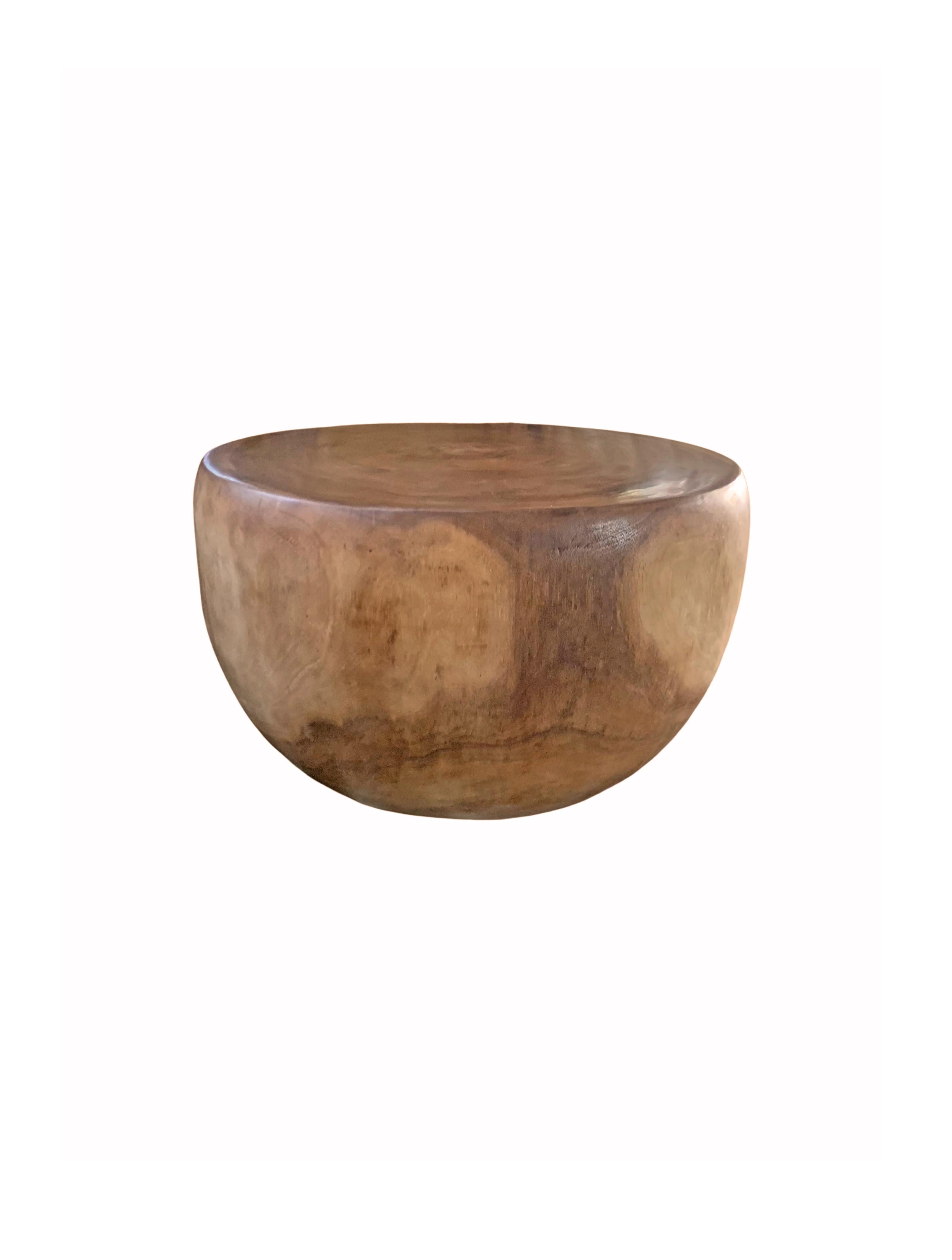 Hand-Crafted Sculptural Round Side Table Crafted from Solid Mango Wood For Sale