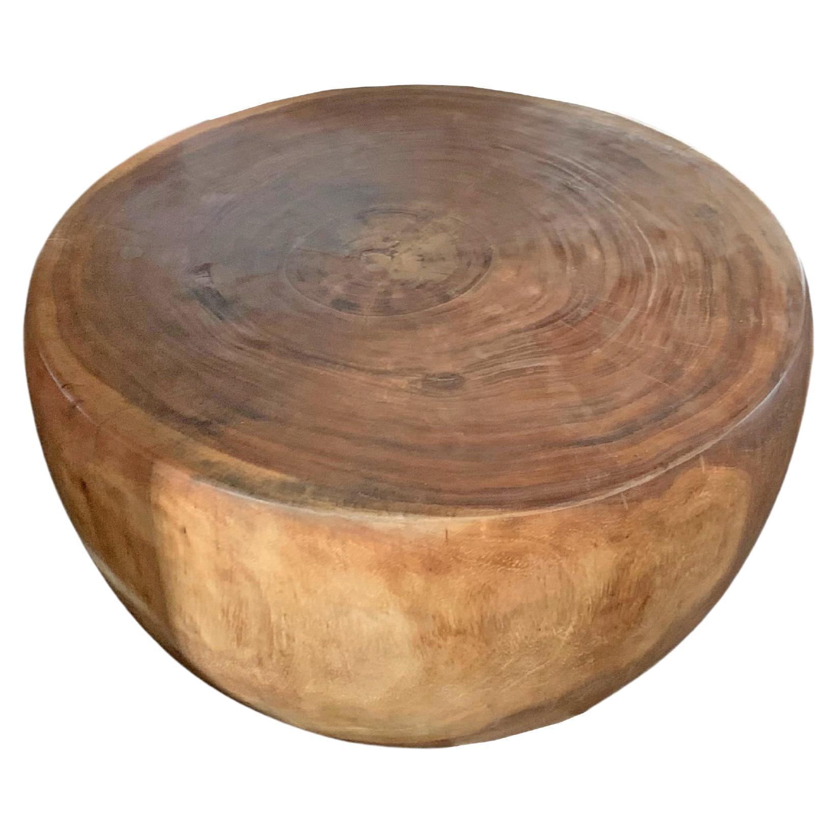 Sculptural Round Side Table Crafted from Solid Mango Wood For Sale