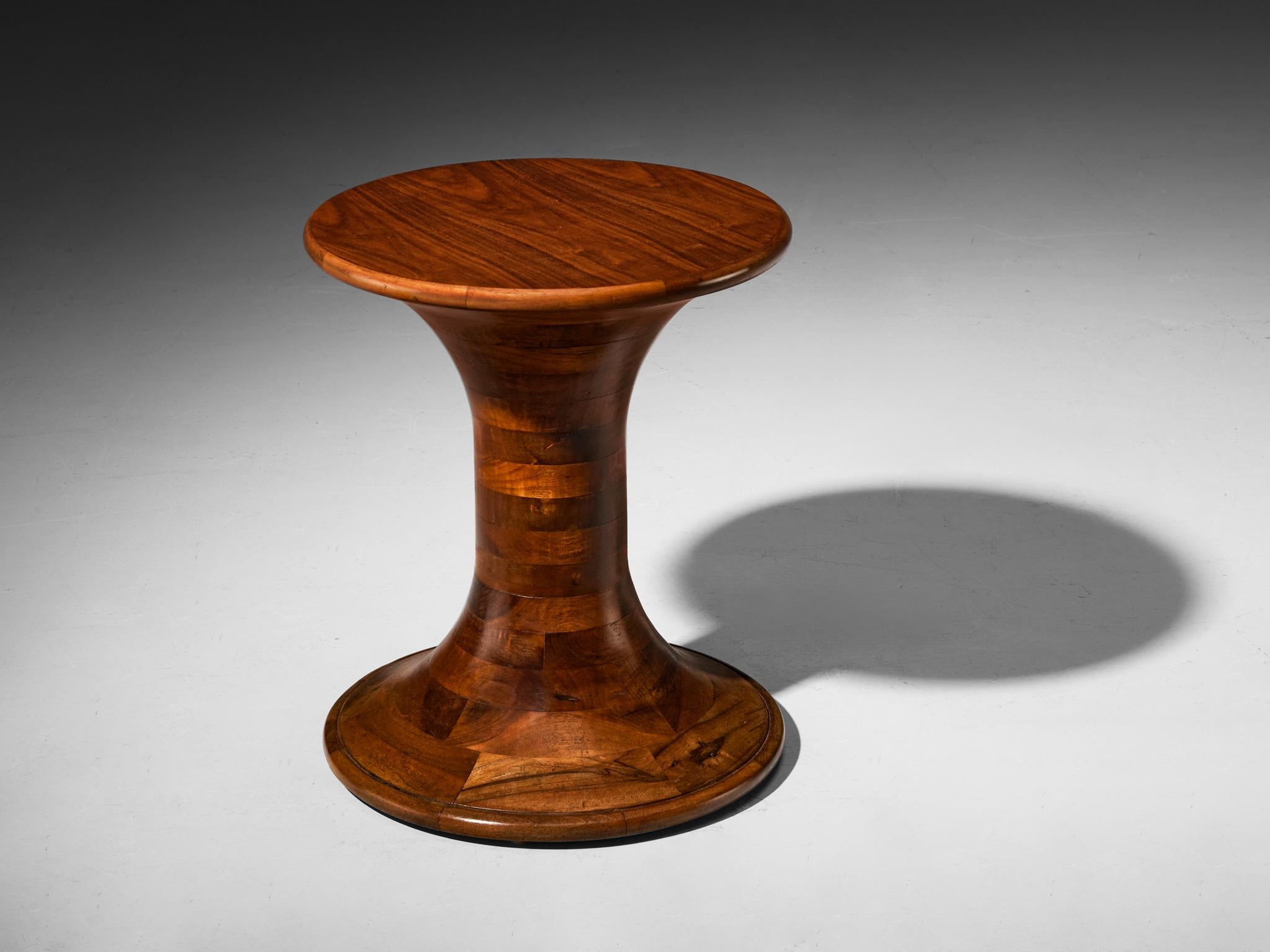 Sculptural Round Side Table in Walnut For Sale