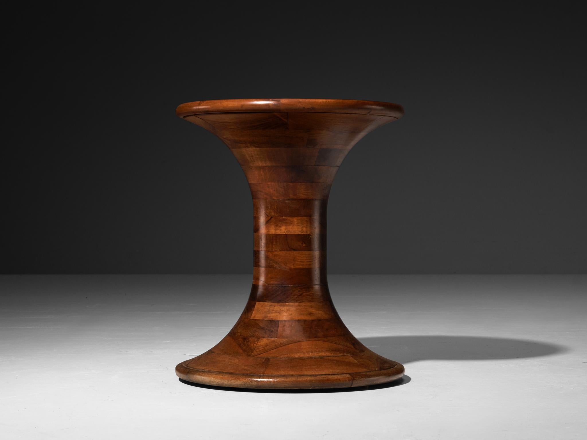 European Sculptural Round Side Table in Walnut For Sale