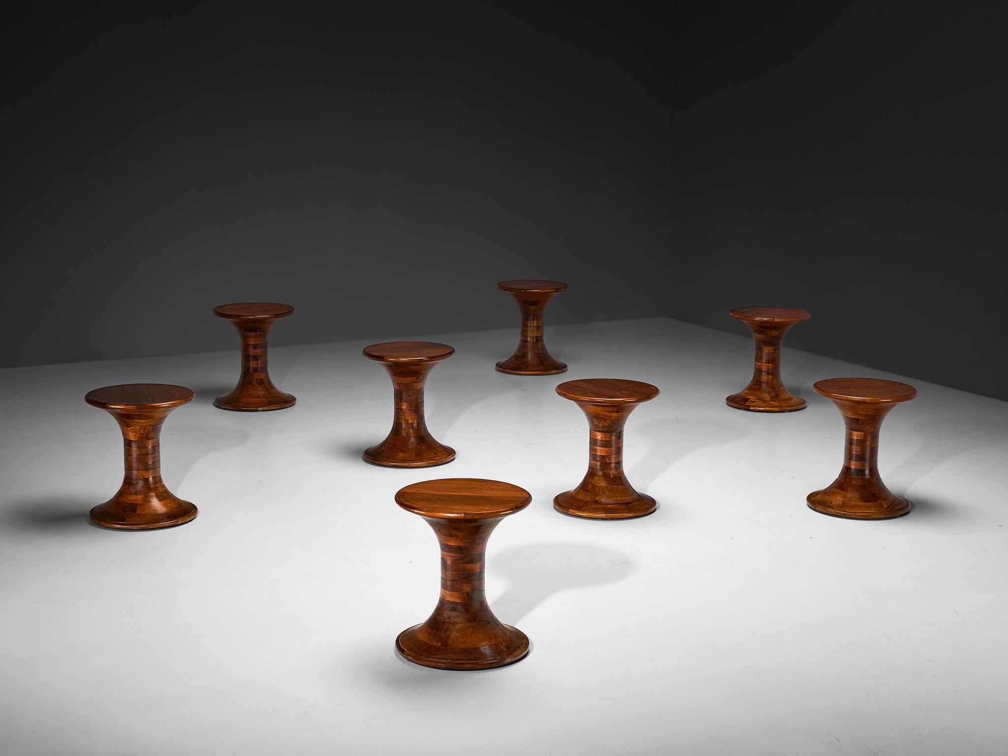 Czech Sculptural Round Side Table in Walnut For Sale