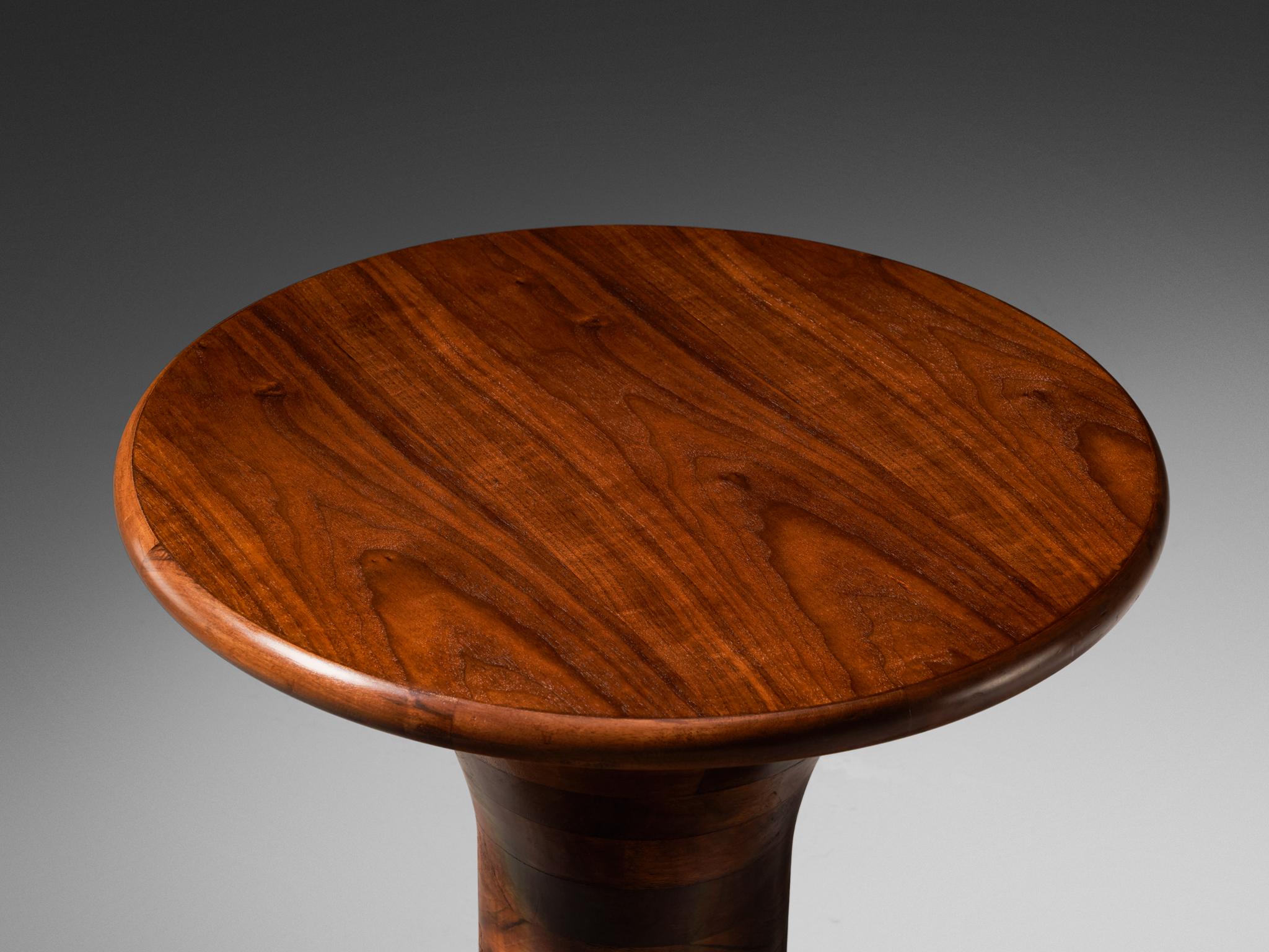 Sculptural Round Side Table in Walnut For Sale 1