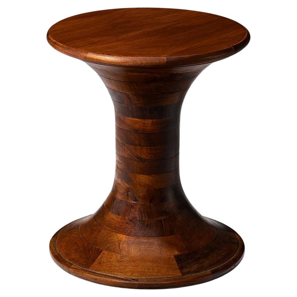 Sculptural Round Side Table in Walnut For Sale