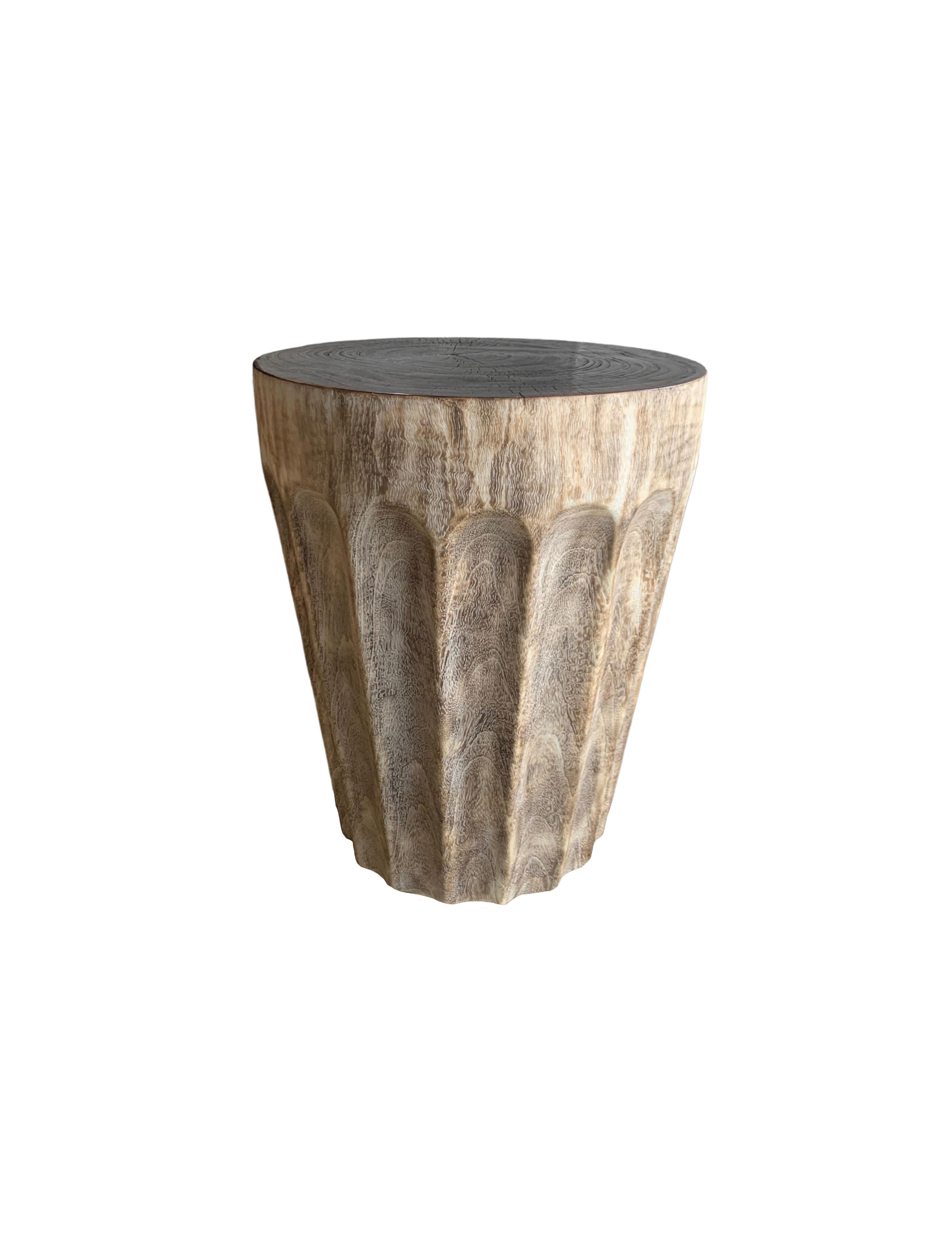 Indonesian Sculptural Round Side Table Mango Wood For Sale