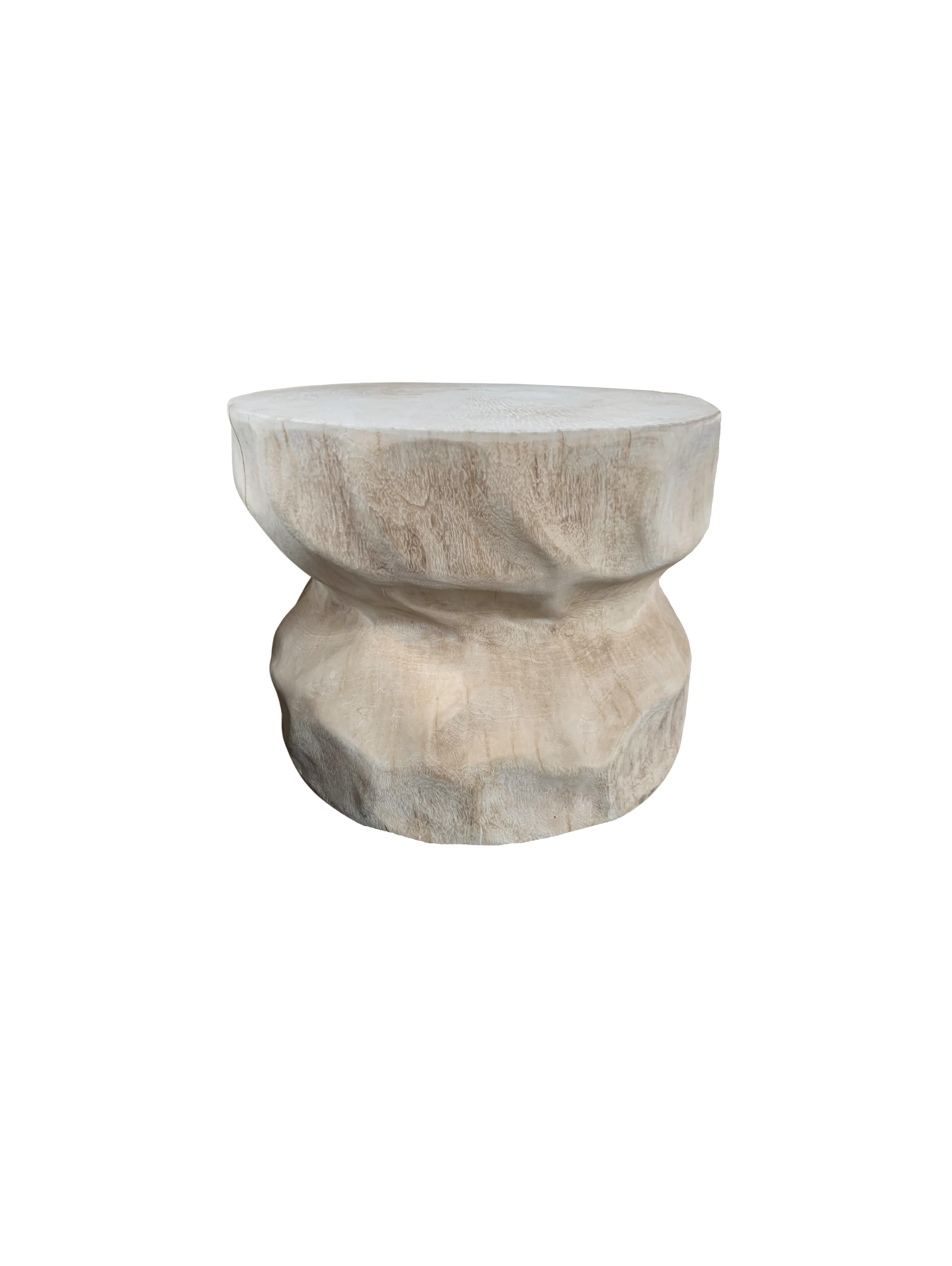 Hand-Crafted Sculptural Round Side Table Mango Wood, Modern Organic For Sale
