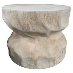 Sculptural Round Side Table Mango Wood, Modern Organic