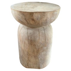 Sculptural Round Side Table Mango Wood, Modern Organic