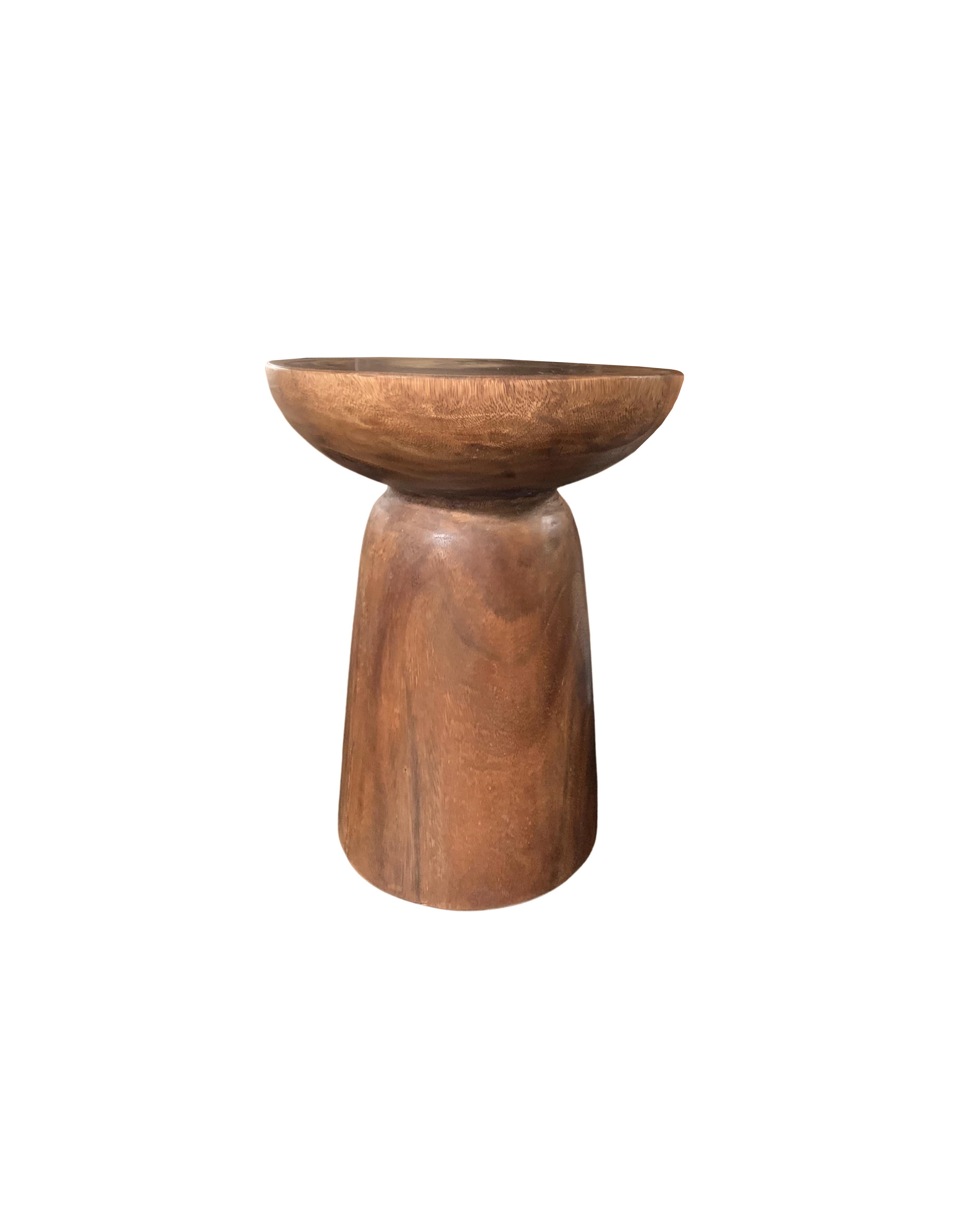 Organic Modern Sculptural Round Side Table Solid Mango Wood  For Sale