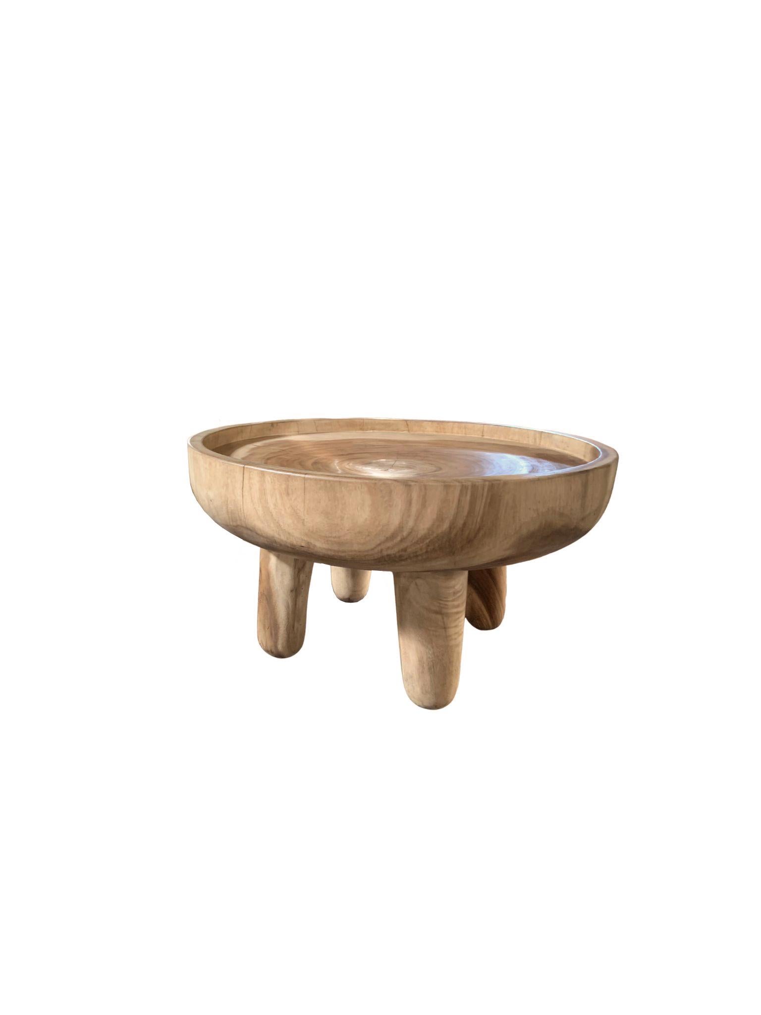Organic Modern Sculptural Round Side Table Solid Mango Wood Modern Organic For Sale