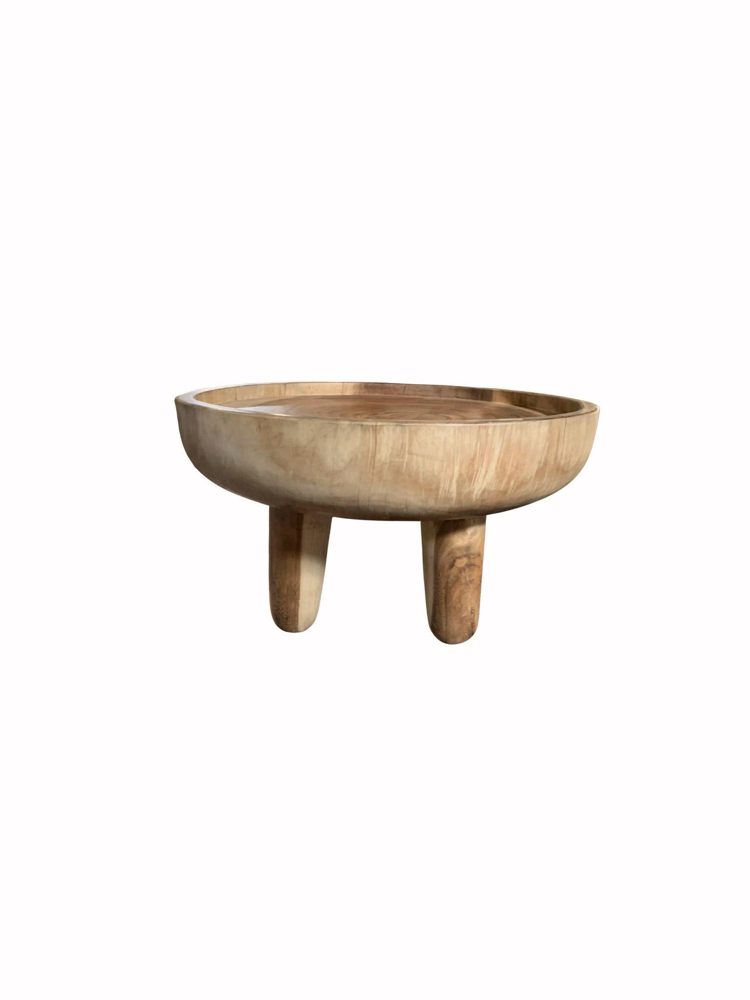Indonesian Sculptural Round Side Table Solid Mango Wood Modern Organic For Sale