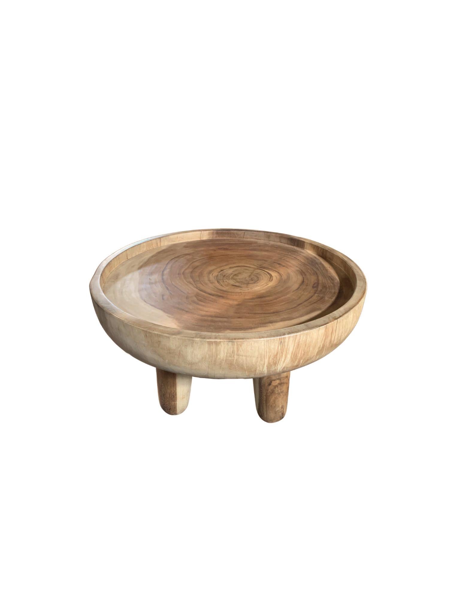 Hand-Crafted Sculptural Round Side Table Solid Mango Wood Modern Organic For Sale