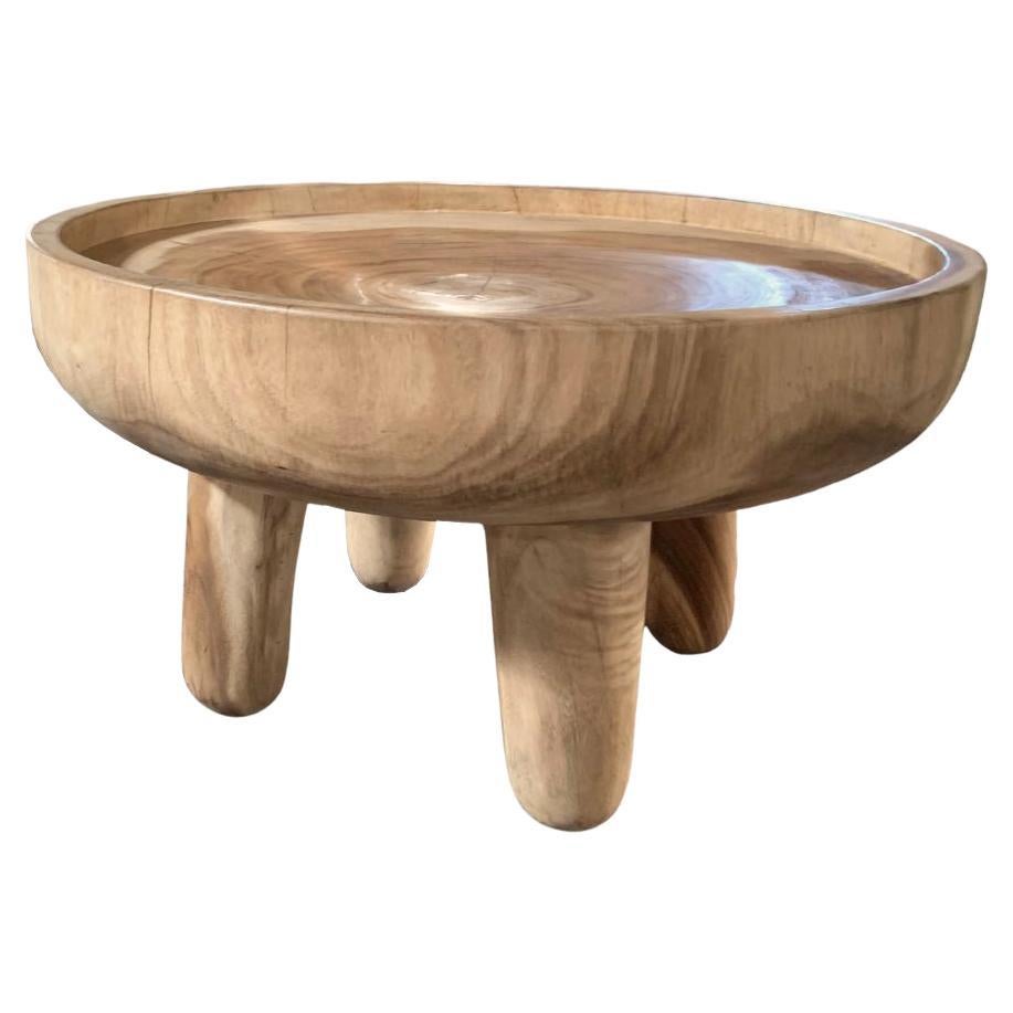 Sculptural Round Side Table Solid Mango Wood Modern Organic For Sale