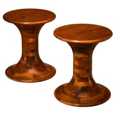 Sculptural Round Side Tables in Walnut
