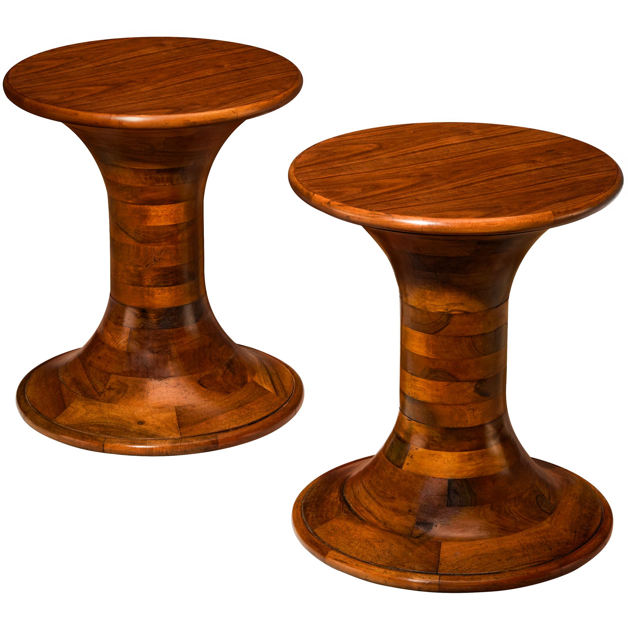 Sculptural Round Side Tables in Walnut For Sale