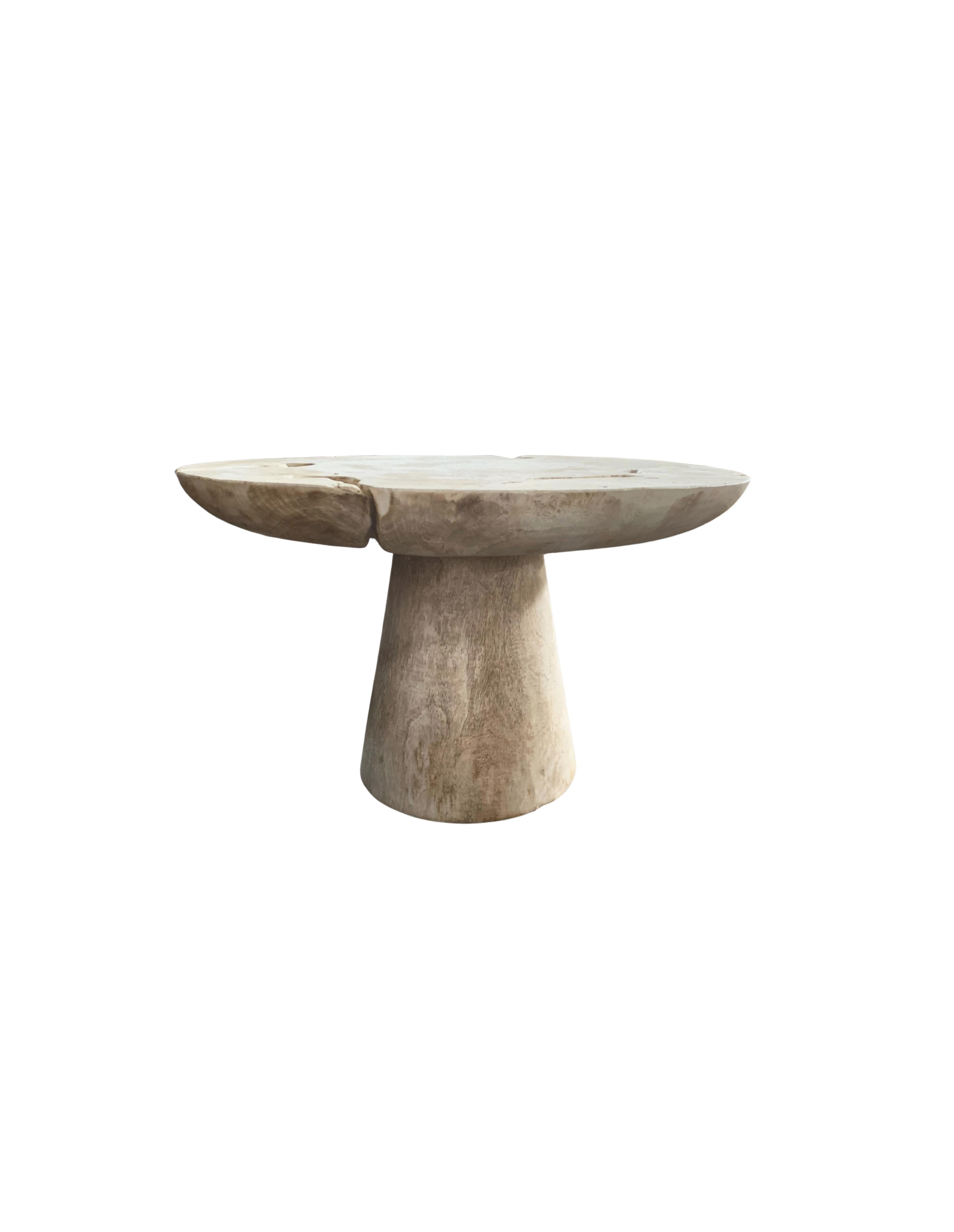 Hand-Crafted Sculptural Round Table Crafted from Mango Wood, Modern Organic