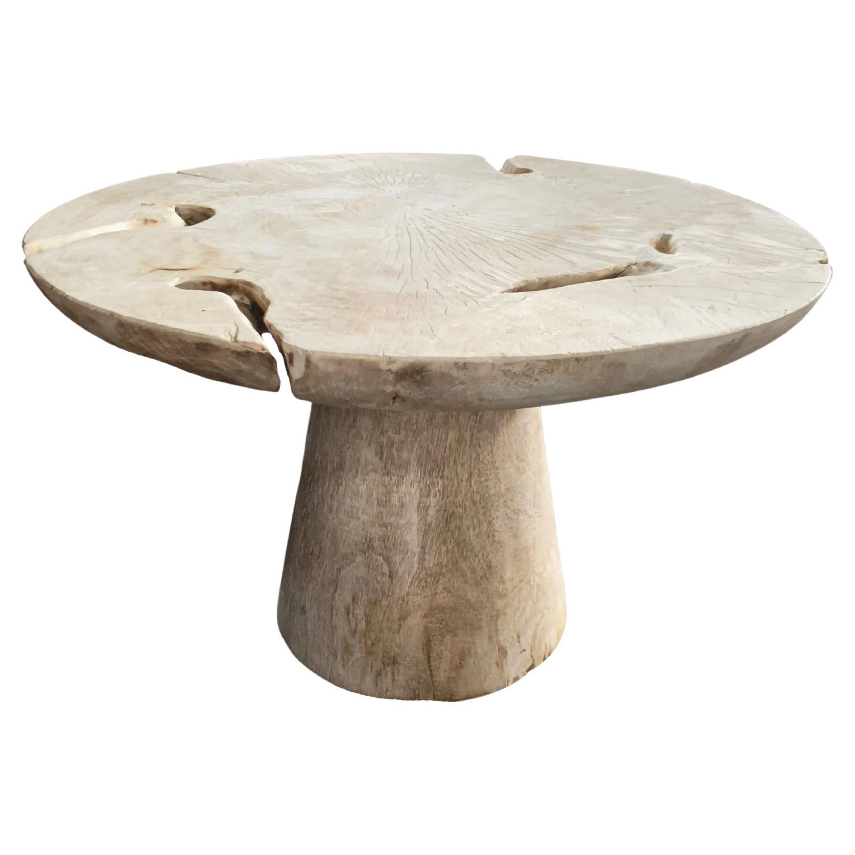 Sculptural Round Table Crafted from Mango Wood, Modern Organic