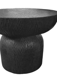 Sculptural Round Table Crafted from Solid Mango Wood, Burnt Finish