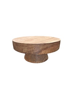 Sculptural Round Table Crafted from Solid Mango Wood, Natural Finish