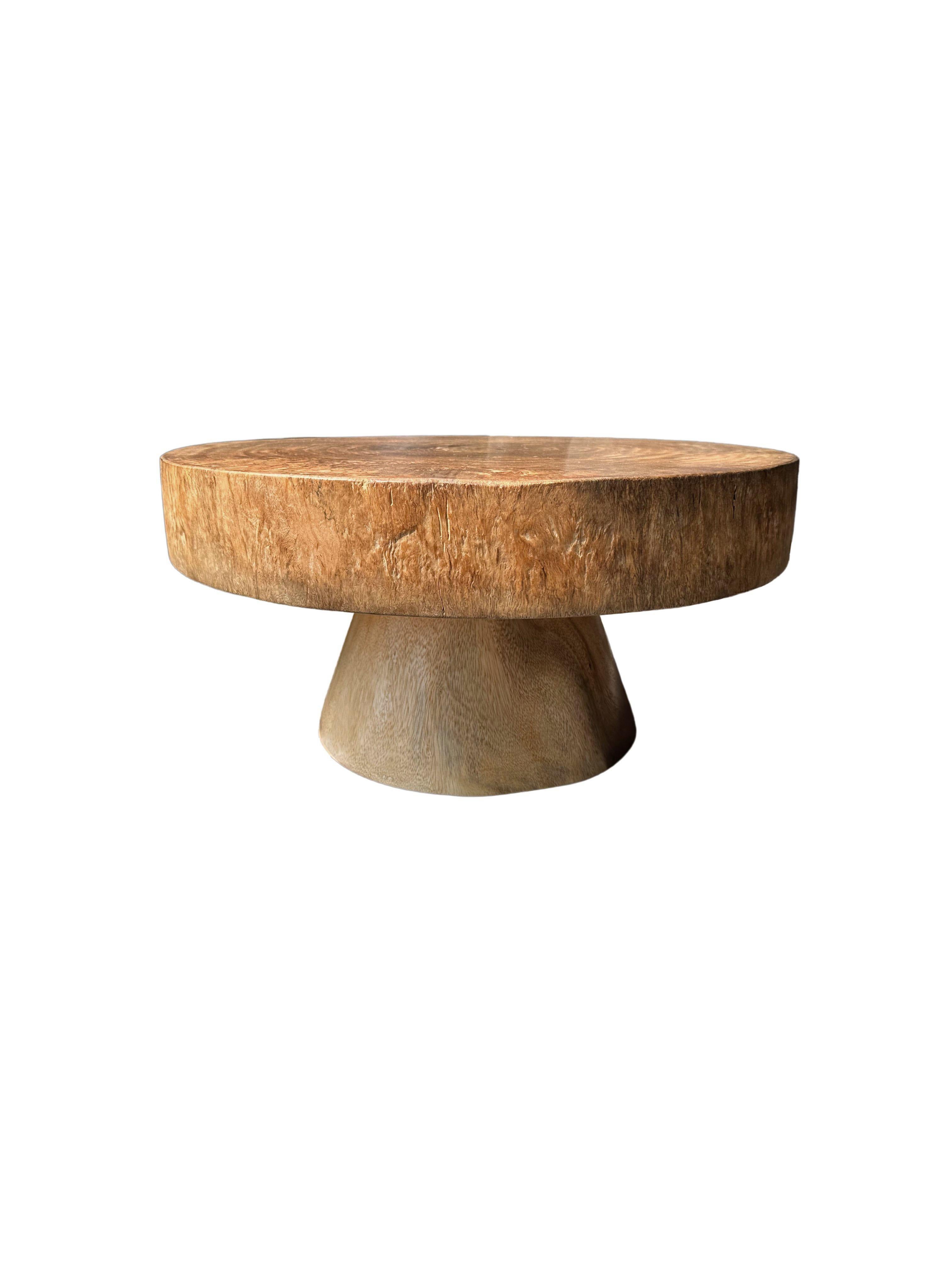 Indonesian Sculptural Round Table Crafted from Solid Mango Wood, Natural Finish For Sale