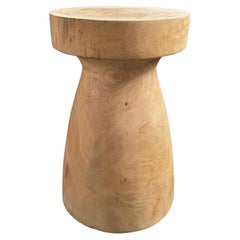 Sculptural Round Table Crafted from Solid Mango Wood, Natural Finish