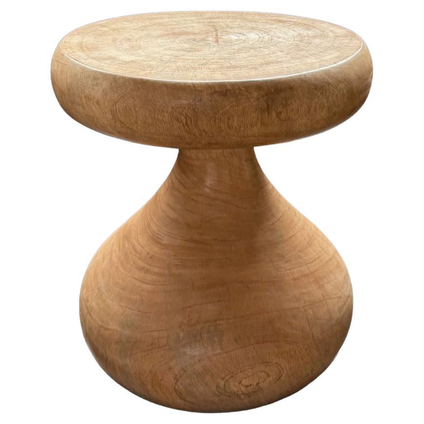 Sculptural Round Table Crafted from Solid Mango Wood, Natural Finish