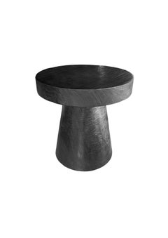 Sculptural Round Table Crafted from Solid Suar Wood, Burnt Finish