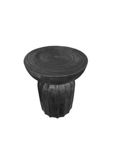 Sculptural Round Table Crafted from Solid Suar Wood, Burnt Finish