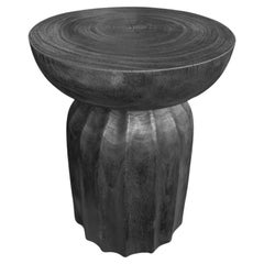 Sculptural Round Table Crafted from Solid Suar Wood, Burnt Finish