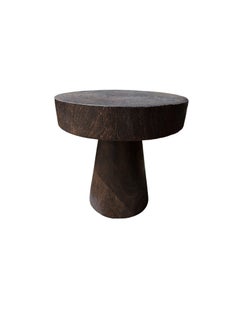 Sculptural Round Table Crafted from Solid Suar Wood, Natural Finish