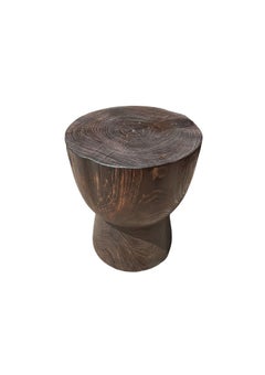 Sculptural Round Table Crafted from Solid Suar Wood, Natural Finish
