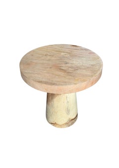 Sculptural Round Table Crafted from Solid Suar Wood, Natural Finish