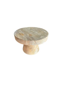 Sculptural Round Table Crafted from Solid Suar Wood, Natural Finish