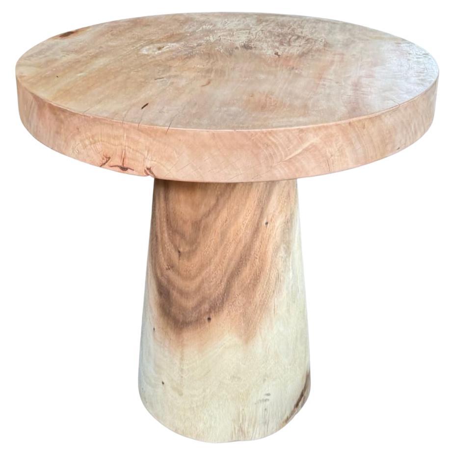 Sculptural Round Table Crafted from Solid Suar Wood, Natural Finish