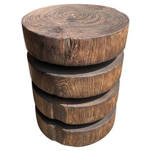 Sculptural Round Table Crafted from Solid Suar Wood Stacked Design For ...