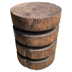 Sculptural Round Table Crafted from Solid Suar Wood Stacked Design