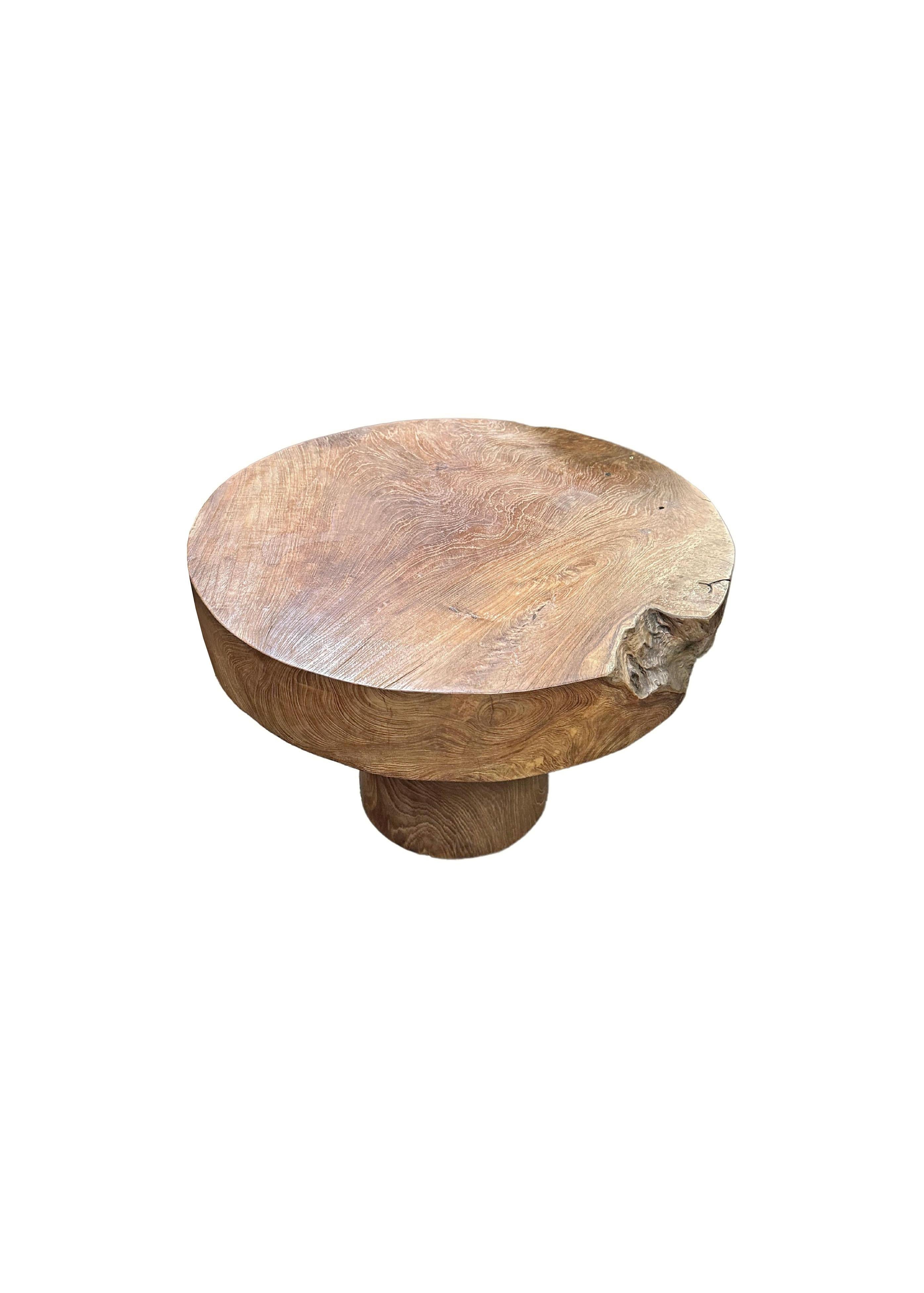 Hand-Crafted Sculptural Round Table Crafted from Teak Wood, Natural Finish For Sale