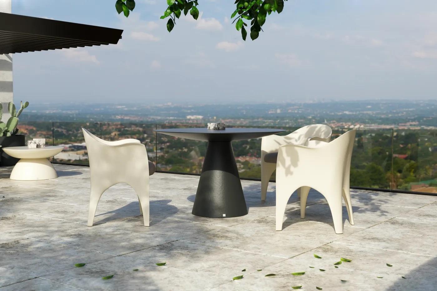 Skulpturaler runder Tisch für Innenräume oder überdachte Außenbereiche - Mondo Design Studio (Handgefertigt) im Angebot