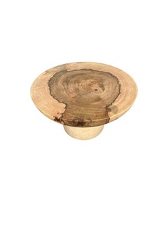 Sculptural Round Table Mango Wood, Natural Finish, Modern Organic