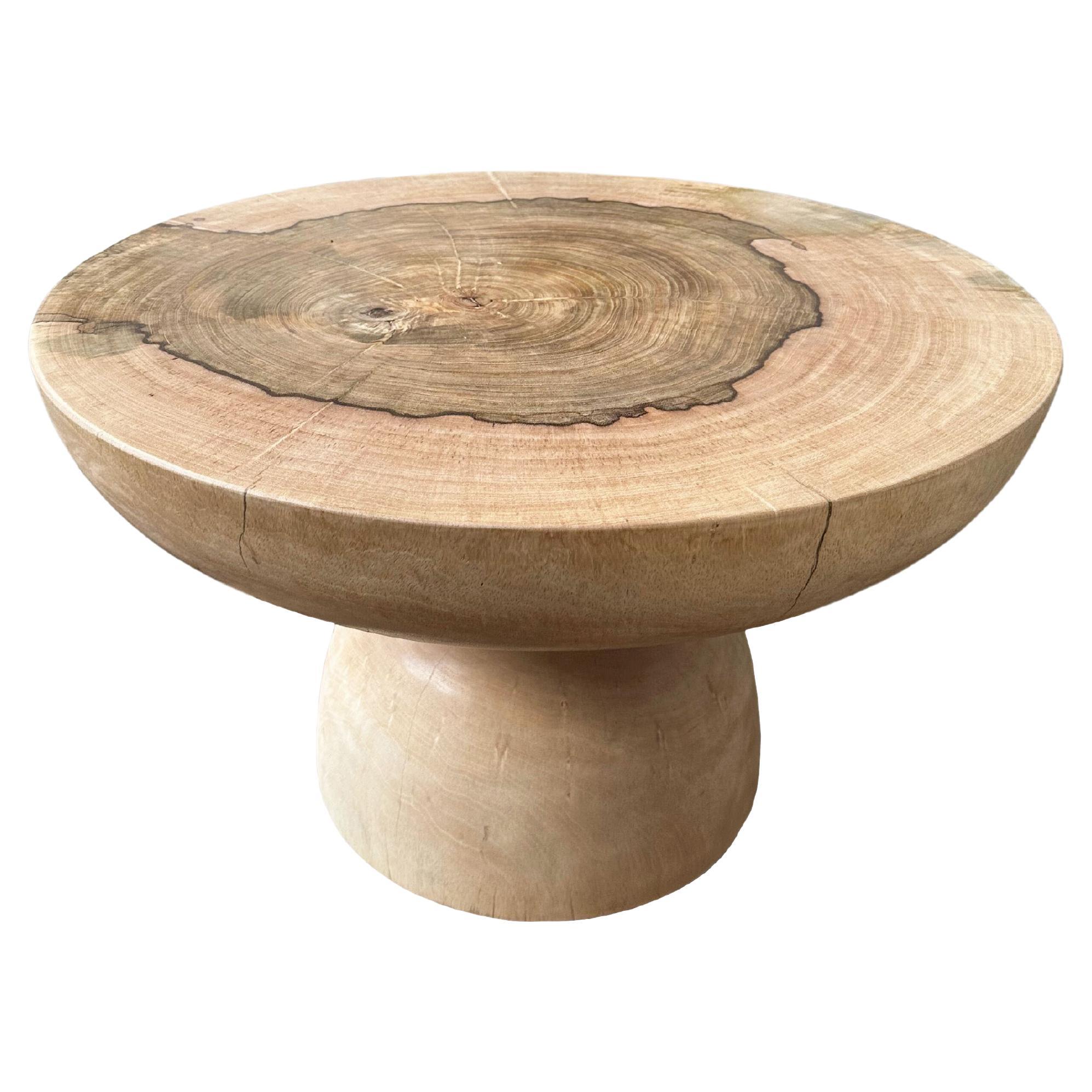 Sculptural Round Table Mango Wood, Natural Finish, Modern Organic For Sale